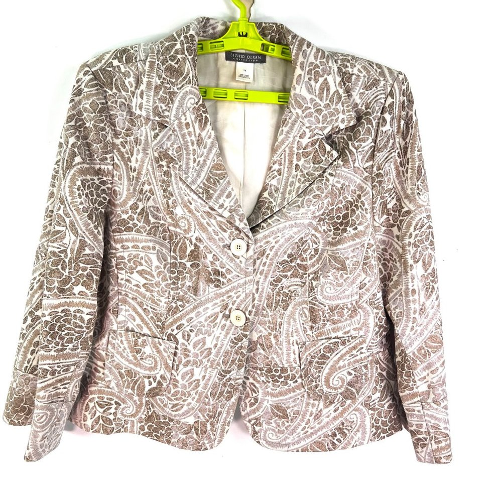Sigrid Olsen Wool Floral Blazer Womens Size 14 Brown Tan